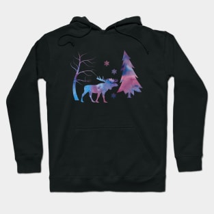 Moose Deer Winter Art Snowflakes Hoodie